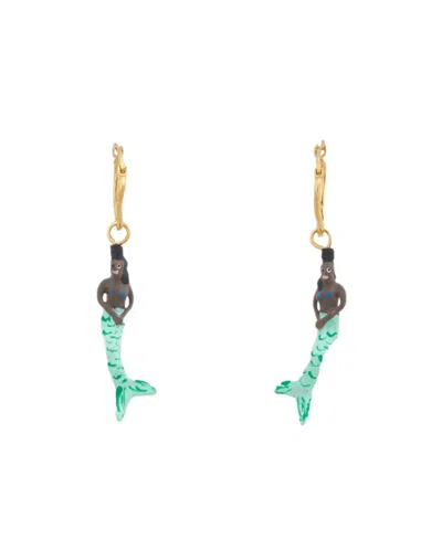 Marni Mermaid-pendant Asymmetric Hoop Earrings In Green