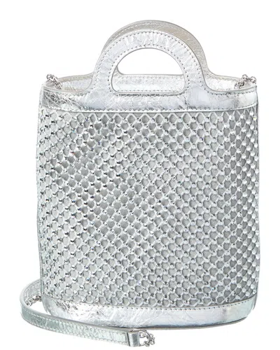 Marni Mesh & Leather Bucket Bag In Silver