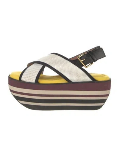 Pre-owned Marni Mesh Striped Slingback Sandals In Neutral