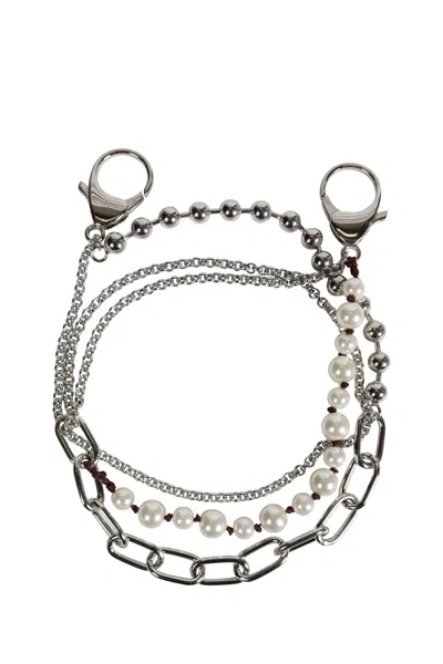 Marni Metal And Faux-pearls Charm Wallet Chain In Silver
