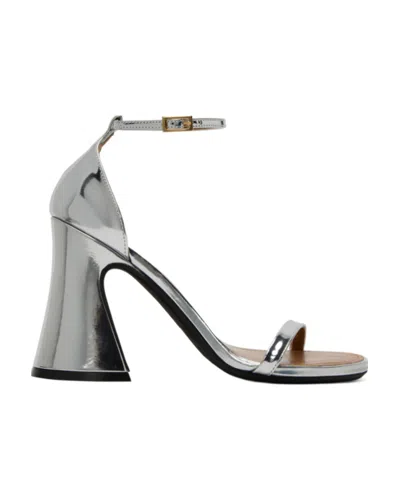 Marni Metallic 105mm Block-heel Sandals In Gray
