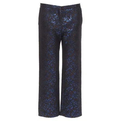 Pre-owned Marni Metallic Blue Brown Floral Jacquard Wide Leg Trousers Pants It42 M
