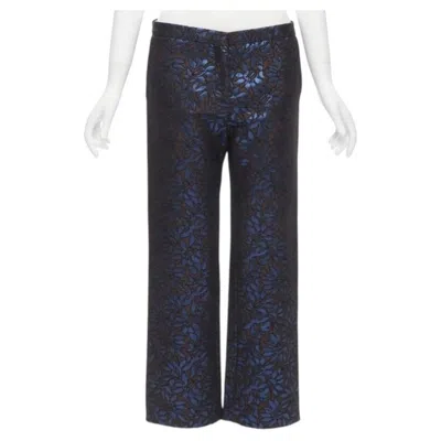 Pre-owned Marni Metallic Blue Brown Floral Jacquard Wide Leg Trousers Pants It42 M