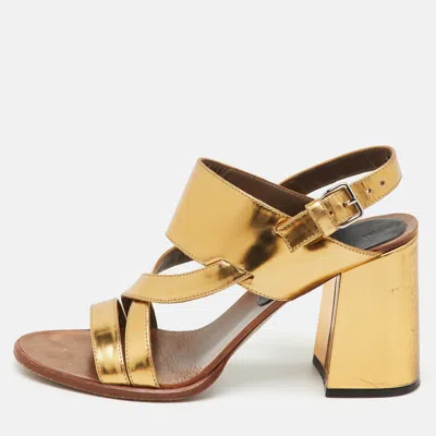 Pre-owned Marni Metallic Gold Leather Open Toe Block Heel Sandals Size 37
