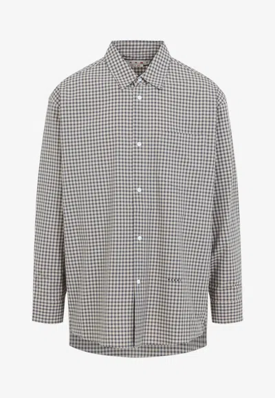 Marni Micro Check Long-sleeved Shirt In Gray