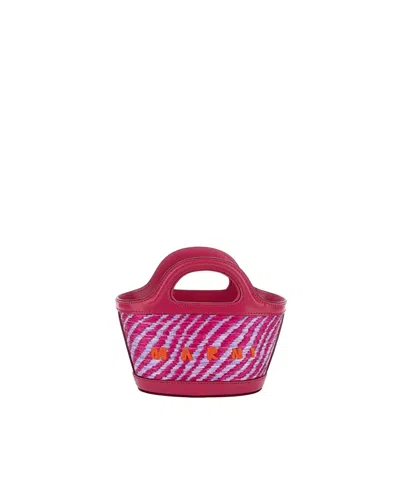 Marni Micro Raffia Tote With Wavy Two-tone Design In Pink