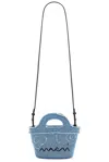 Marni Micro Tropicalia Logo Embroidered Denim Bucket Bag In Cobalt