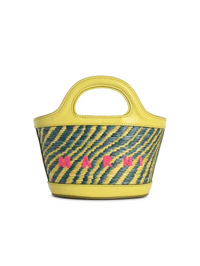 Marni Micro Tropicalia Bucket Bag Leather Raffia In Green