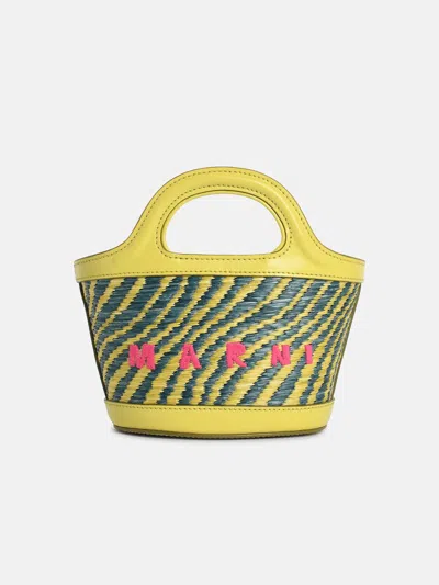 Marni Micro 'tropicalia' Bag In Green Leather And Raffia-effect Fabric