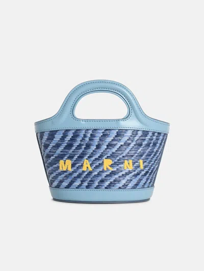Marni Micro 'tropicalia' Bag In Light Blue Leather And Raffia-effect Fabric