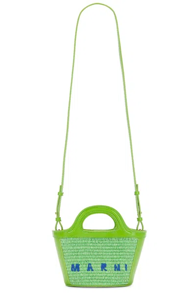 Marni Tropicalia Micro Leather And Embroidered Faux Raffia Tote In Green
