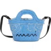 Marni Micro Tropicalia Logo Embroidered Denim Bucket Bag In Cobalt