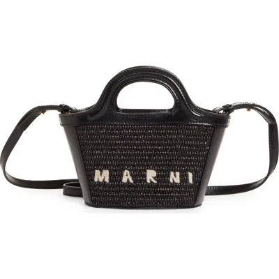 Marni Micro Tropicalia Logo Woven Top Handle Bag In Black