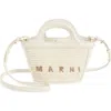 Marni Micro Tropicalia Logo Woven Top Handle Bag In Sand