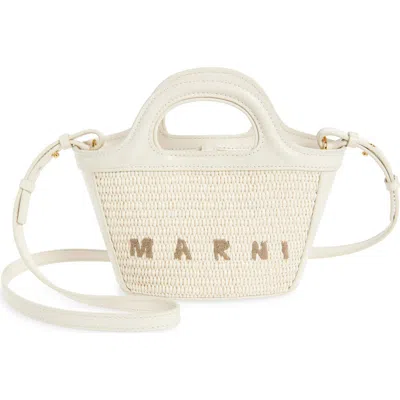 Marni Micro Tropicalia Logo Woven Top Handle Bag In White