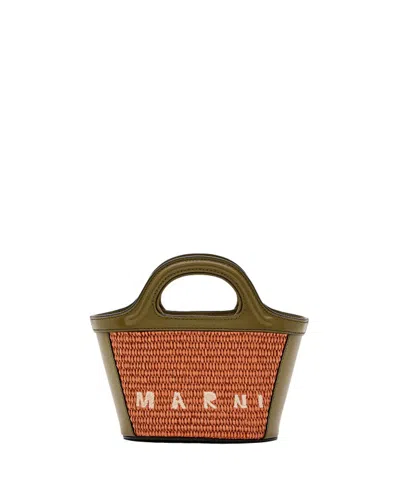 Marni Micro Tropicalia Raffia Bag In Brown