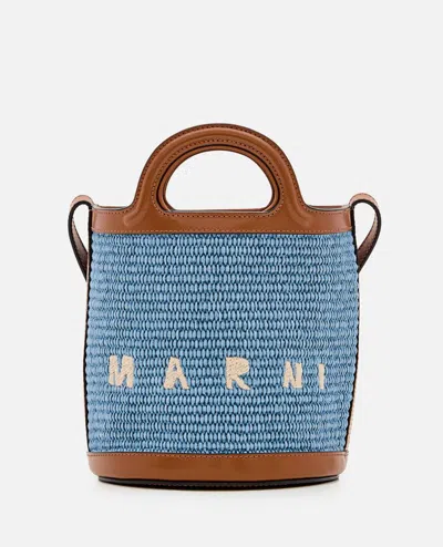 Marni Micro Tropicalia Raffia Bucket Bag In Blue