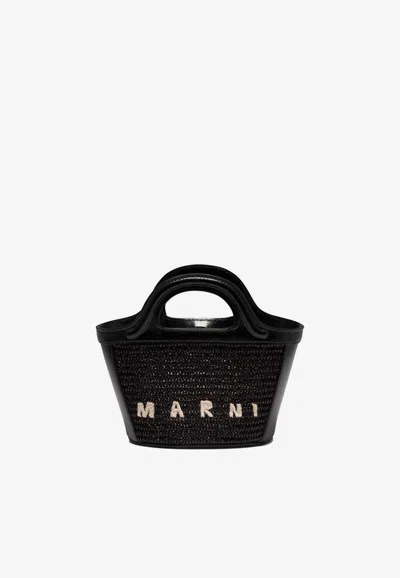Marni Micro Tropicalia Raffia Handbag In Black