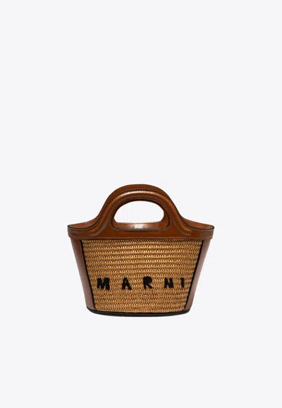 Marni Micro Tropicalia Raffia Handbag In Brown