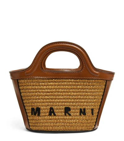 Marni Micro Tropicalia Tote Bag In Brown