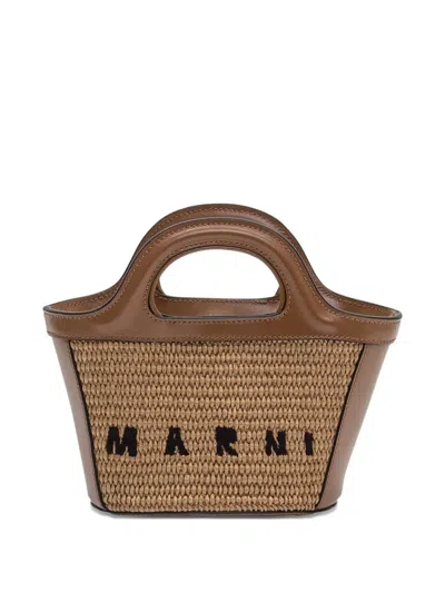 Marni Micro Woven Tote Bag In Brown