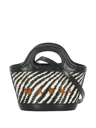 Marni Micro Wavy Raffia-effect Tote Bag In Black