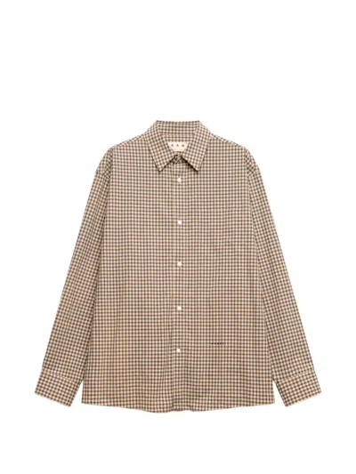 Marni Beige Micro-check Shirt In Multi