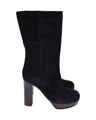 Marni Mid Calf Heeled Boots In Black Suede