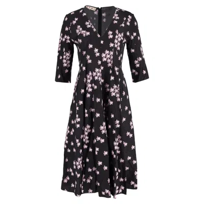 Marni Midi Floral Print V-neck Dress In Black Jacquard