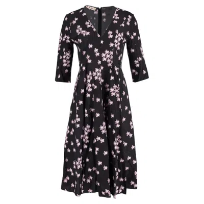 Pre-owned Marni Midi Floral Print V-neck Dress In Black Jacquard