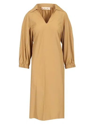 Marni Midi Shirt Dress Dresses Beige