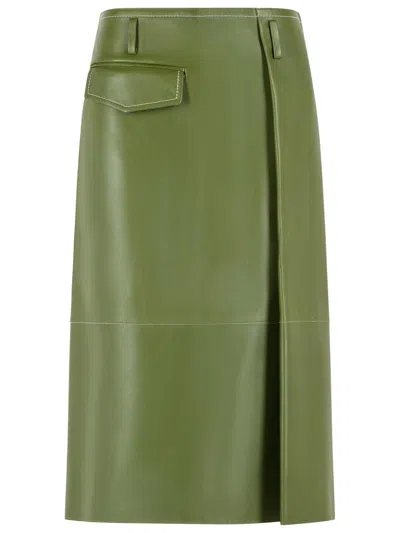 Marni Midi Skirt In Green Nappa Leather With Asymmetric Pocket In Multi