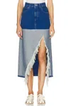 Marni Distressed Slit-hem Midi Denim Skirt In Ocean