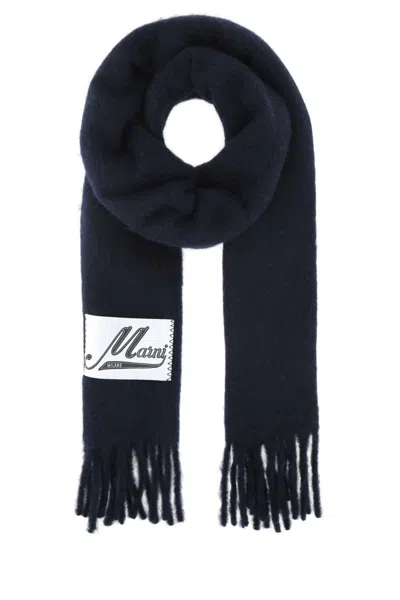 Marni Midnight Blue Alpaca Blend Scarf In Black