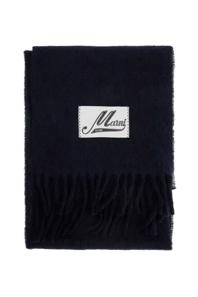 Marni Midnight Blue Alpaca Blend Scarf In Blublack
