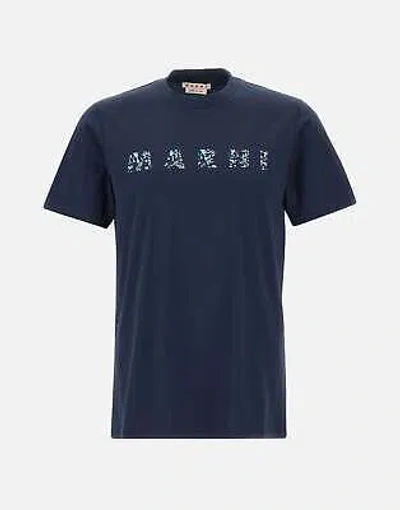 Pre-owned Marni Midnight Blue Floral Logo T-shirt 100% Original