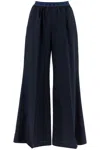 Marni Logo Elastic Waist Flared Wool Pants In Blue