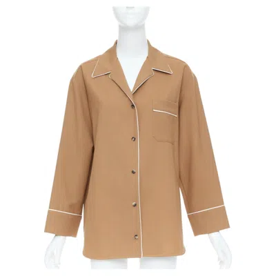 Pre-owned Marni Midweight Virgin Wool Contrast Piping Relaxed Pajama Style Shirt It40 S In Brown