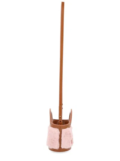 Marni Mini Bucket Bag With Faux Fur Trim In Pink