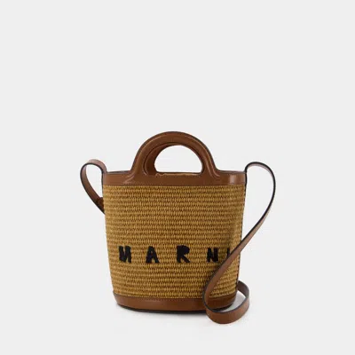 MARNI MINI BUCKET HANDBAG - MARNI - RAW SIENNA - LEATHER
