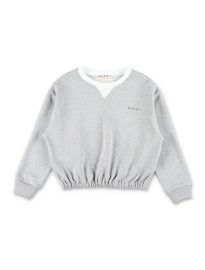 Marni Mini Cotton Fleece Sweatshirt With Contrasting Neckline In Gray