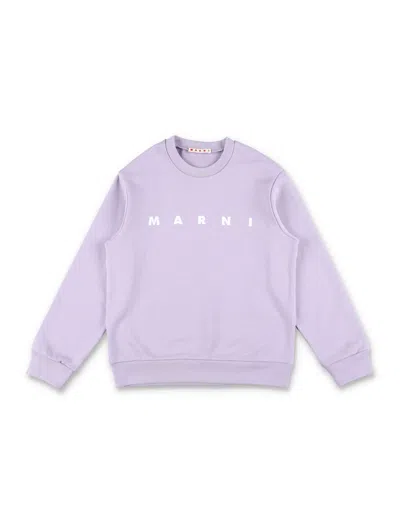 Marni Mini Cotton Sleek T-shirt With Iconic Logo In Purple
