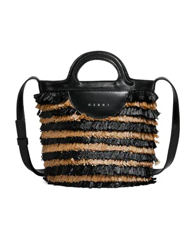 Marni Mini Fringe Bucket Bag In Black