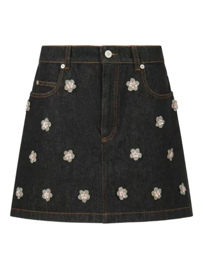 Marni Mini Gonna Blu Con Ricami Florali  In Black