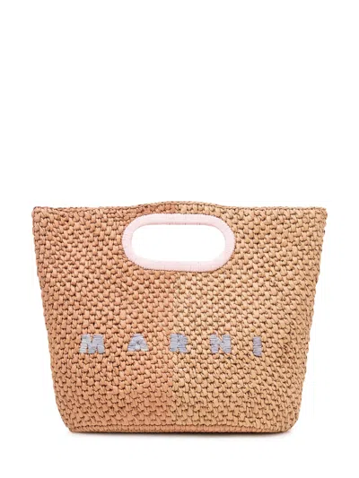 Marni Mini Intrecciata Clutch With Appliqué Detailing In Brown