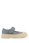 Marni Gray Calfskin Low-top Sneakers With Hook-and-loop Closure In Light Blue