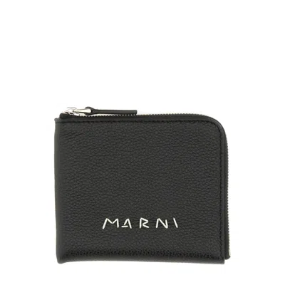 Marni Mini Leather Wallet In Black