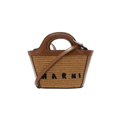 Pre-owned Marni Mini Logo Woven Tote Bag 'brown'