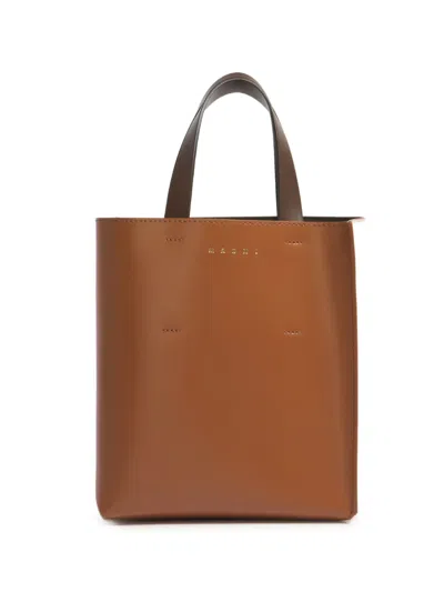 Marni Mini Museo Colour-block Leather Tote Bag In Brown
