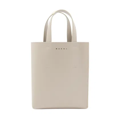 Marni Mini Museo Leather Tote Bag In Nude